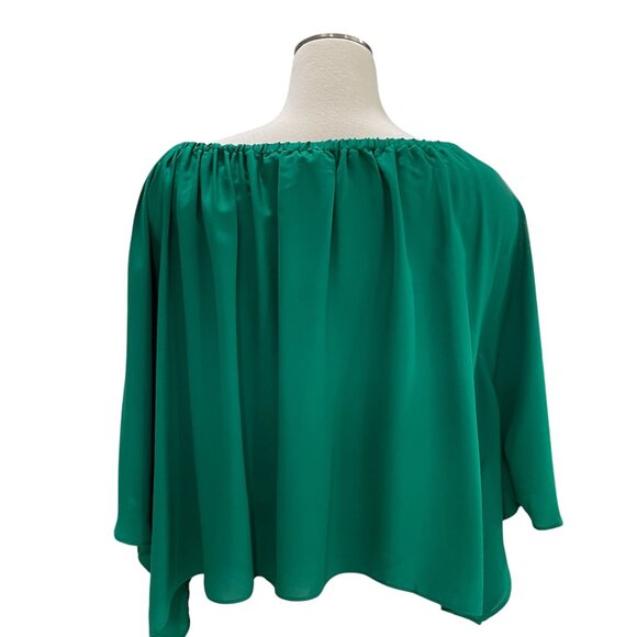 KrisA Emerald Green Off Shoulder Blouse M Boho Flowy Top Festival Cottagecore - Picture 9 of 9